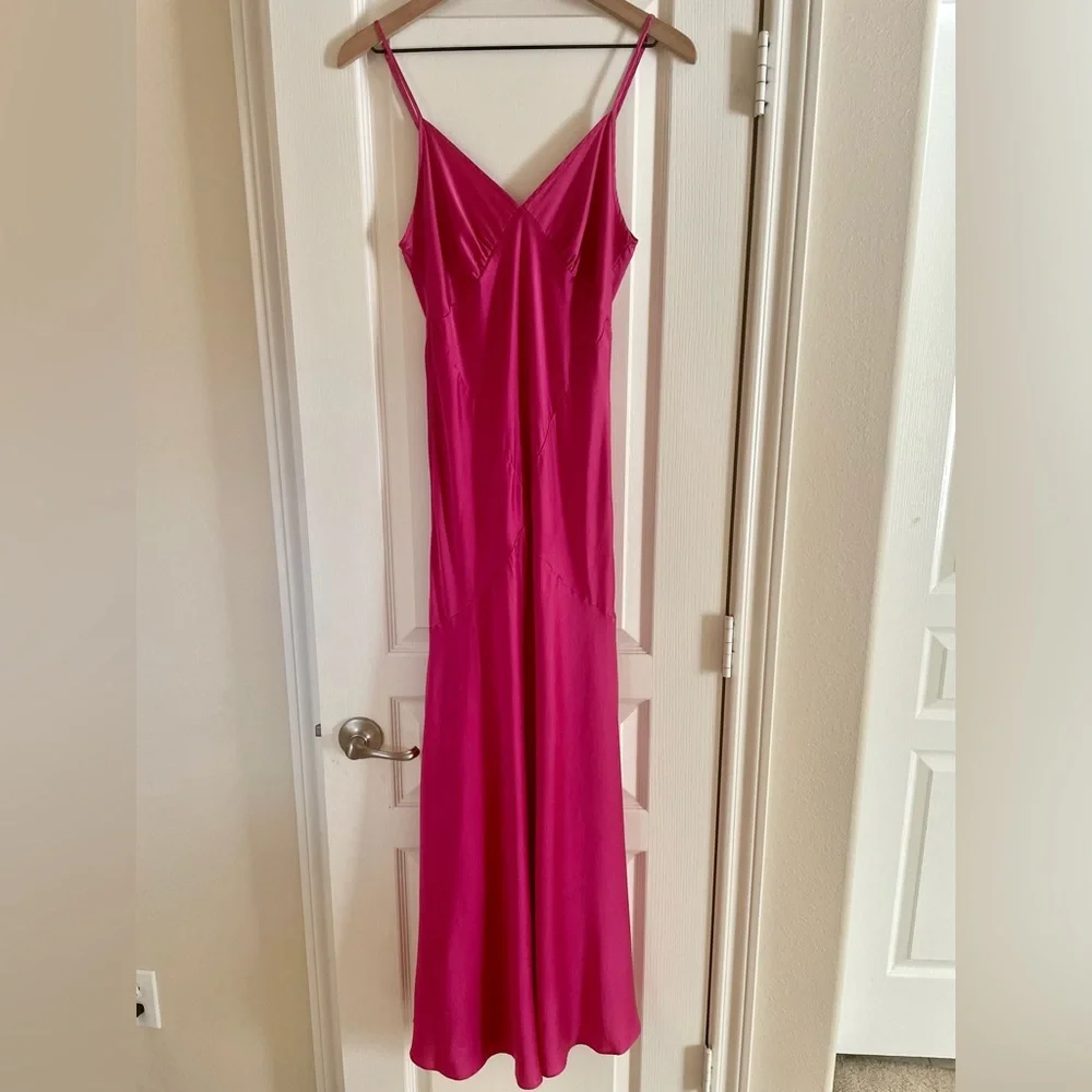 Vintage Y2K Rare Victoria Secret 100% Silk Hot Pink Maxi Slip Dress Nightgown - Picture 9 of 12